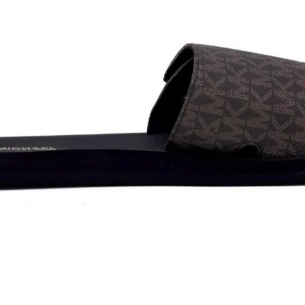 Michael Kors Wade Slide Sandals Brown MK Logo Size 8M Women’s New - Picture 3 of 5